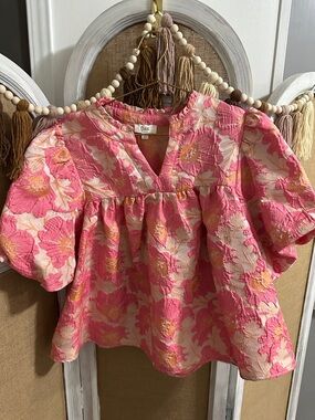 ODDY Pink Floral Puff-Sleeve Blouse